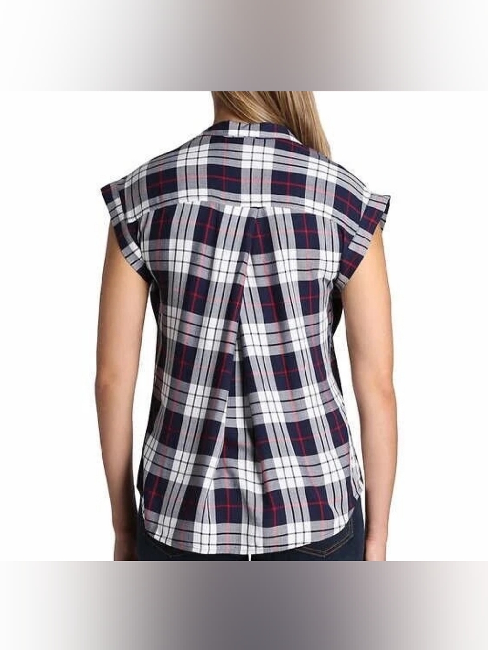Jachs Short-Sleeve Navy White Plaid Button-Down Top - Picture 2 of 4